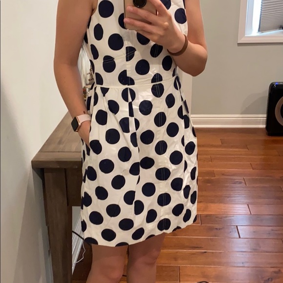 EUC JCREW white and navy polk a dot dress - Picture 8 of 8